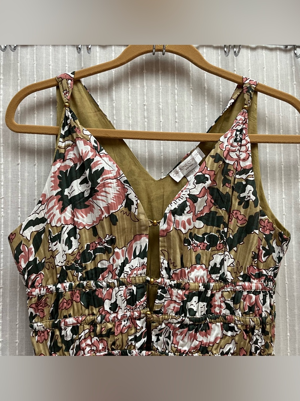 Caroline Constas Mustard Floral V-Neck Cotton Modal Midi Dress NWT Size S - Picture 8 of 10